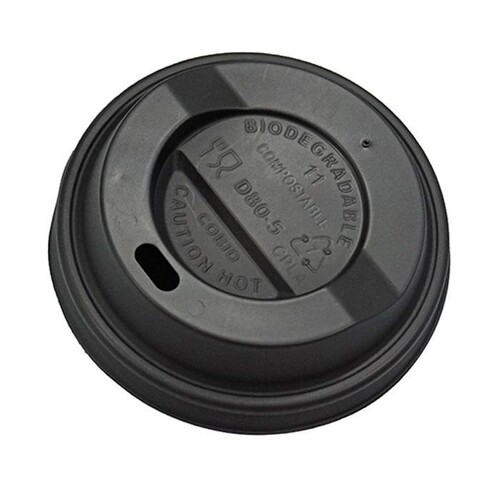 CPLA Deckel / Coffee To Go Becher / 0,2l / schwarz / 80mm (PACK=100 STÜCK) Produktbild Front View L