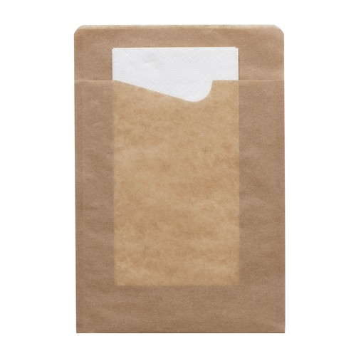Snack Sacchetto ecoecho mit weißer 2-lg Zelltuch Serviette 143x210mm braun (KTN=300 STÜCK) Produktbild Front View L