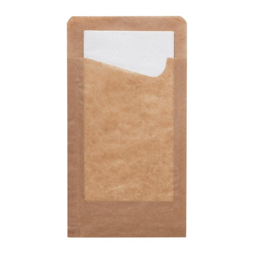 Snack Sacchetto ecoecho mit weißer 2-lg Zelltuch Serviette 113x210mm braun (KTN=350 STÜCK) Produktbild Front View L