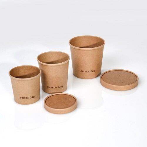Suppenbecher braun Kraft / Logisch öko PE-Beschichtung / 475ml / Ø98mm / 99mm (KTN=500 STÜCK) Produktbild Front View L