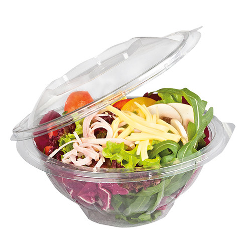 rPET Salatschalen Mia mit Klappdeckel rund Ø120mm x 68mm / 250ml / glasklar (KTN=390 STÜCK) Produktbild Front View L