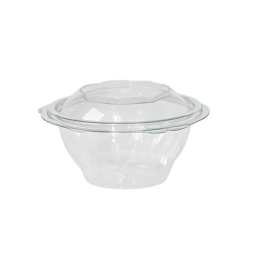 rPET Salatschalen Mia mit Klappdeckel rund Ø156mm x 84mm / 500ml / glasklar (KTN=300 STÜCK) Produktbild Front View L