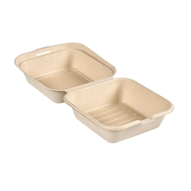 Bagasse Hamburgerbox ungeteilt / 162x152x80mm / 475ml / braun (PACK=50 STÜCK) Produktbild