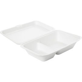 Bagasse Menüschale 2-geteilt / 241x163x65mm / 470+300ml / weiß / ecoecho (PACK=50 STÜCK) Produktbild