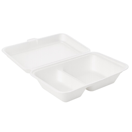 Bagasse Menüschale 2-geteilt / 241x163x65mm / 470+300ml / weiß / ecoecho (PACK=50 STÜCK) Produktbild