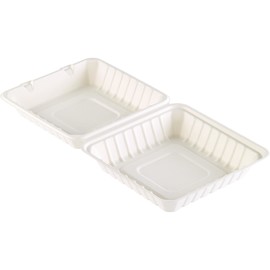 Bagasse Menüschale ungeteilt / 236x231x81mm / 1200ml / weiß ecoecho (PACK=50 STÜCK) Produktbild