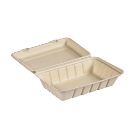 Bagasse Menüschale ungeteilt / 239x156x63mm / 850ml / braun / BioPak (PACK=50 STÜCK) Produktbild