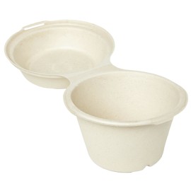 Bagasse Snackbox ecoecho mit Klappdeckel Ø145x100mm 575ml nature (PACK=50 STÜCK) Produktbild