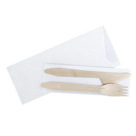 Holz Besteckset 3-teilig / Gabel, Messer, Serviette in Papierhülle (KTN=100 STÜCK) Produktbild