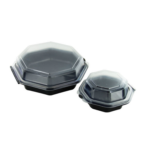 PS Salatschalen mit Klappdeckel Octaview 190x190x60mm / 640ml / schwarz-transparent / Duni 127800 (PACK=270 STÜCK) Produktbild