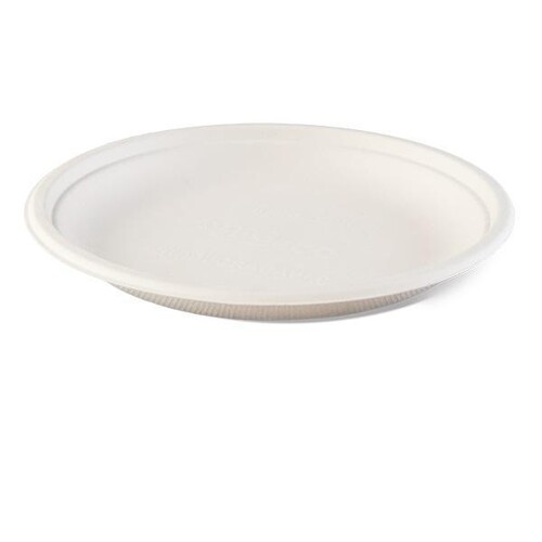 Teller / Holzfaser / weiß rund / Ø 26cm / 2cm 100% biologisch abbaubar 
und kompostierbar (PACK=50 STÜCK) Produktbild Front View L