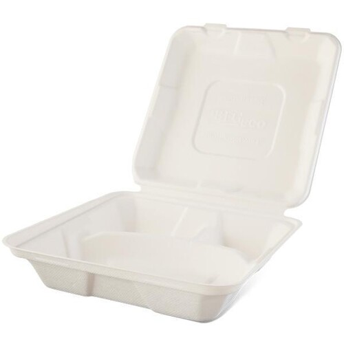 Menüschale / Holzfaser / weiß 3-geteilt / XL 245x245x75mm 100% biologisch abbaubar 
und kompostier (PACK=50 STÜCK) Produktbild