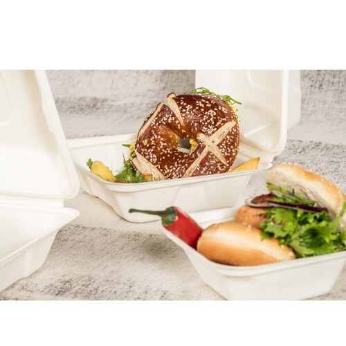 Hamburgerbox / Holzfaser / weiß XL 145x145x70mm 100% biologisch abbaubar 
und kompostierbar (PACK=50 STÜCK) Produktbild Additional View 4 L