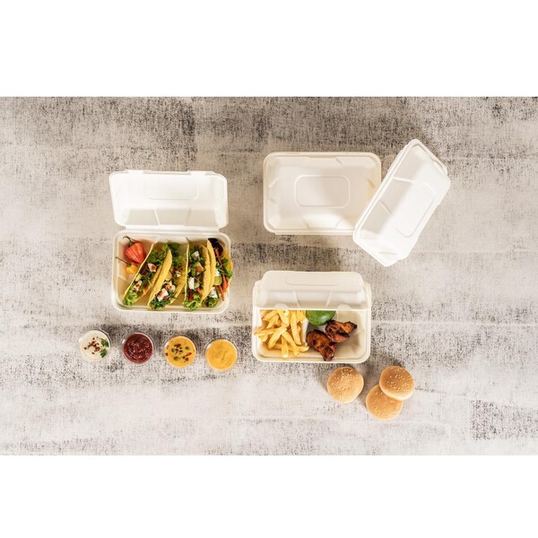 Hamburgerbox / Holzfaser / weiß XL 145x145x70mm 100% biologisch abbaubar 
und kompostierbar (PACK=50 STÜCK) Produktbild Additional View 2 XL