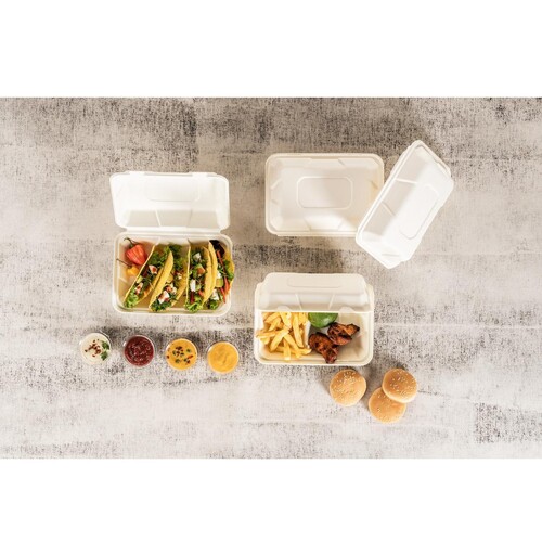 Burgerbox / Holzfaser / weiß ungeteilt / 187x160x75mm 100% biologisch abbaubar 
und kompostierbar (PACK=50 STÜCK) Produktbild Additional View 2 L
