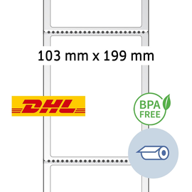 Thermodirekt Etikett weiß 103 x 199mm auf Rolle / DHL-kompatibel (RLL=800 STÜCK) Produktbild