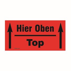 Etikett rot selbstklebend 140 x 70mm / "Hier Oben / Top" (RLL=1000 STÜCK) Produktbild