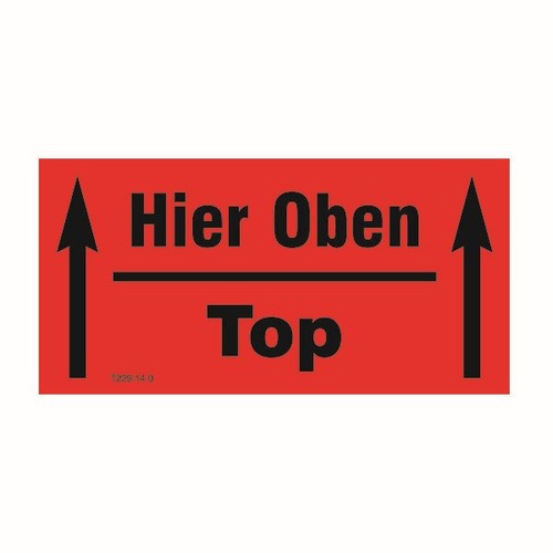 Etikett rot selbstklebend 140 x 70mm / "Hier Oben / Top" (RLL=1000 STÜCK) Produktbild Front View L