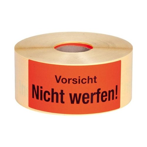 Etikett mit Warndruck leuchtrot 70 x 145mm / "Vorsicht nicht werfen!" 1-farbig schwarz bedruckt (RLL=1000 STÜCK) Produktbild Additional View 1 L