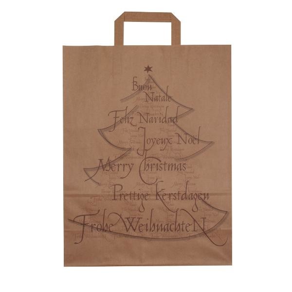 Papiertragetaschen Weihnachtsbaum 32x14x42cm / 80g / braun / mit Flachhenkel Produktbild Front View XL