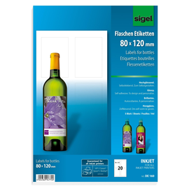 Flaschen-Etiketten Inkjet 80x120mm weiß Sigel DE160 (PACK=20 STÜCK) Produktbild