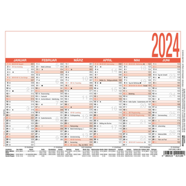 Arbeitstagekalender 2024 A5 21x14,8cm 6Monate/1Seite schwarz/rot Karton Zettler 904-0000 Produktbild