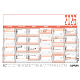 Arbeitstagekalender 2026 A5 21x14,8cm 6Monate/1Seite schwarz/rot Karton Zettler 904-0000 Produktbild