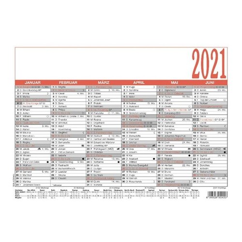 Namenstagekalender 2022 A4 29,7x21cm 6Monate/1Seite schwarz/rot Karton 