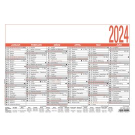Namenstagekalender 2024 A4 29,7x21cm 6Monate/1Seite schwarz/rot Karton Zettler 905-0000 Produktbild