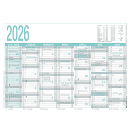 Arbeitstagekalender 2026 A4 29,7x21cm 7Monate/1Seite grau/türkis Karton Zettler 909-0000 Produktbild