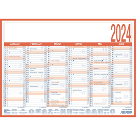 Arbeitstagekalender 2024 A4 29,7x21cm 6Monate/1Seite blau/rot Pappe kaschiert Zettler 908-1315 Produktbild