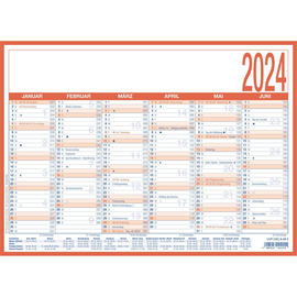 Arbeitstagekalender 2026 A4 29,7x21cm 6Monate/1Seite blau/rot Pappe kaschiert Zettler 908-1315 Produktbild