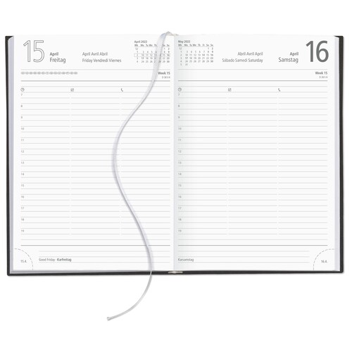 Buchkalender 2022 A5 15x21cm 1Tag/1Seite schwarz wattiert Zettler 876 